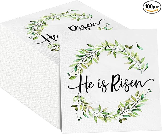 100 Pcs Easter Paper Napkins He Is Risen Easter Dinner Disposable Napkins with Eucalyptus Wreath ... | Amazon (US)