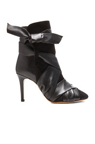 Isabel Marant Angie Calfskin Velvet Leather Booties in Black | FWRD 