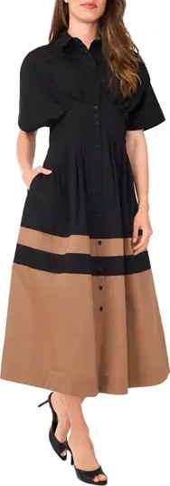 Halogen® Colorblock Pleated Cotton Poplin Shirtdress | Nordstrom | Nordstrom
