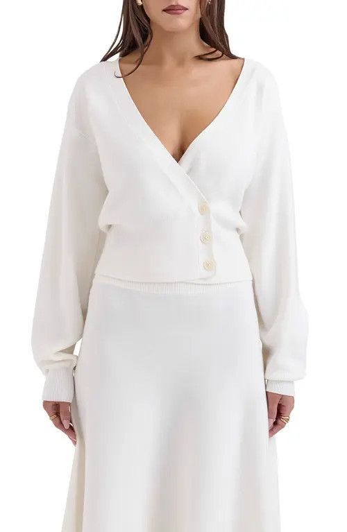 HOUSE OF CB Rowan Balloon Sleeve Cardigan in Ivory at Nordstrom, Size Medium | Nordstrom