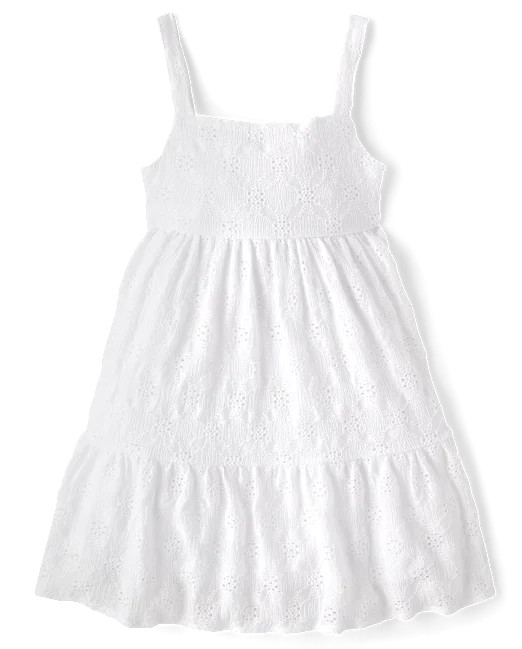 Girls Eyelet Bow Back Dress - white | The Children's Place