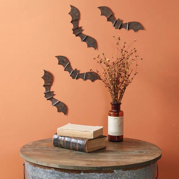 Rustic Metal Bat Wall Decor Set of 4 | Paynes Gray