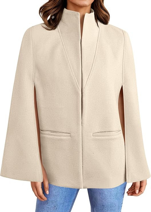 Cicy Bell Womens Cape Pea Coat Work Casual Split Long Sleeve Coat Stand Collar Open Front Fall ja... | Amazon (US)