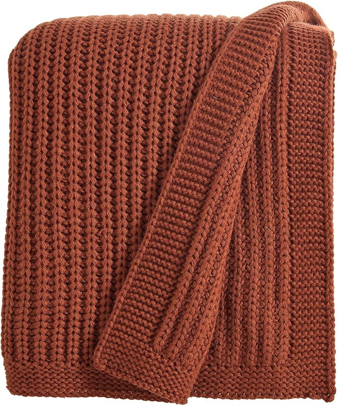 Chunky Knit Rust Orange Throw Blanket 50"x60" Soft Cozy Lightweight Knitted Blanket for Couch Sof... | Amazon (US)