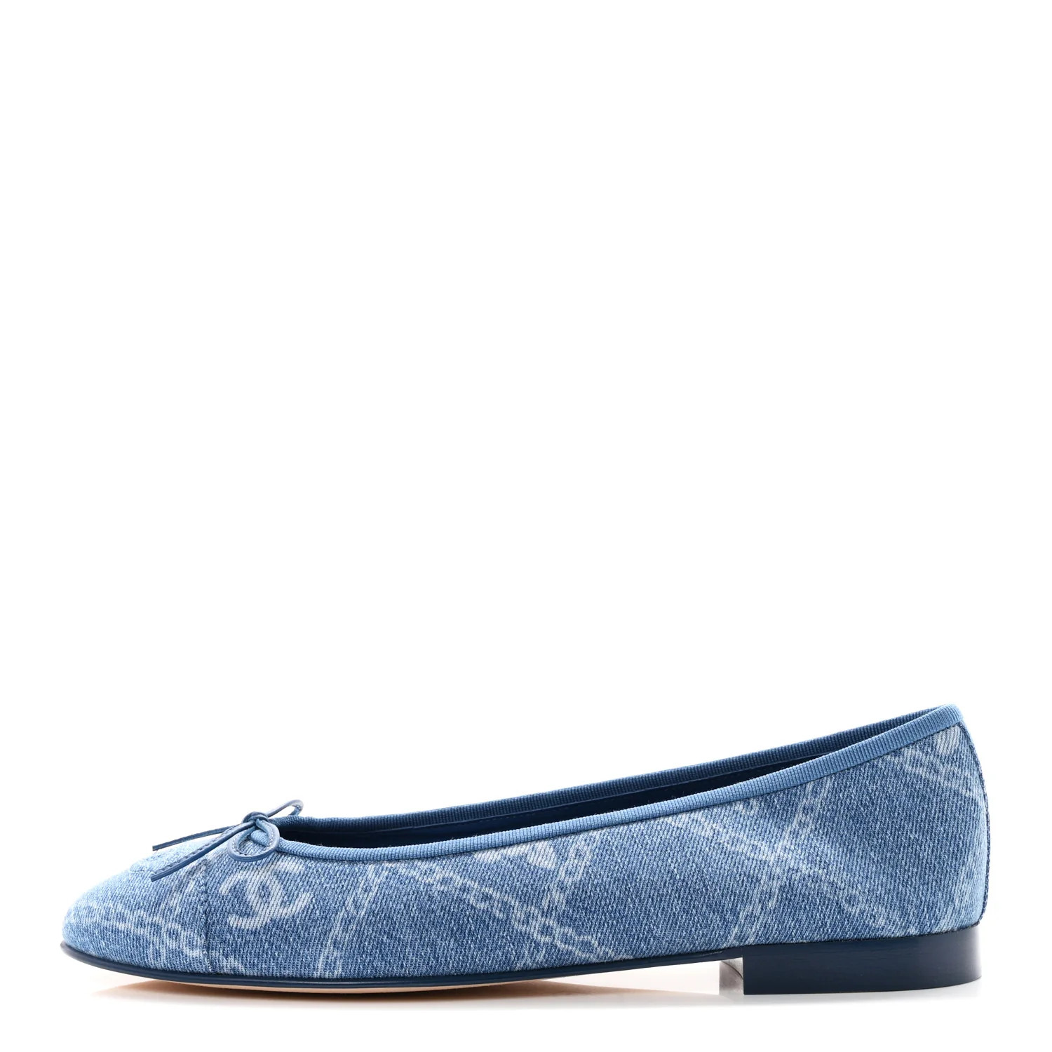 Chanel Denim Printed Cap Toe Ballerina Flats 41 Blue 1947727 | FASHIONPHILE (US)