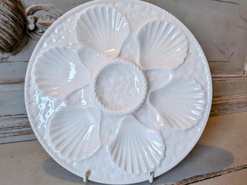 French Vintage Majolica Oyster Plates, Seafood Plates, Made by Chantilly, Mid-century Tableware, ... | Etsy (US)