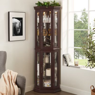 FONTOI Corner Curio Cabinet with Adjustable Shelves, Display Storage Perfect for Home or Office, Cherry, 15.35"*69.59"*15.35" | Target