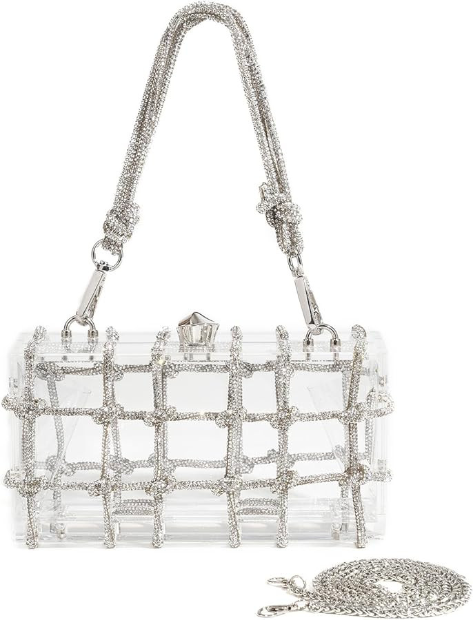 Rhinestone Purse Clear Acrylic Clutch with Glitter Diamond Knotted Rope for Women, Bling Hard Box... | Amazon (US)