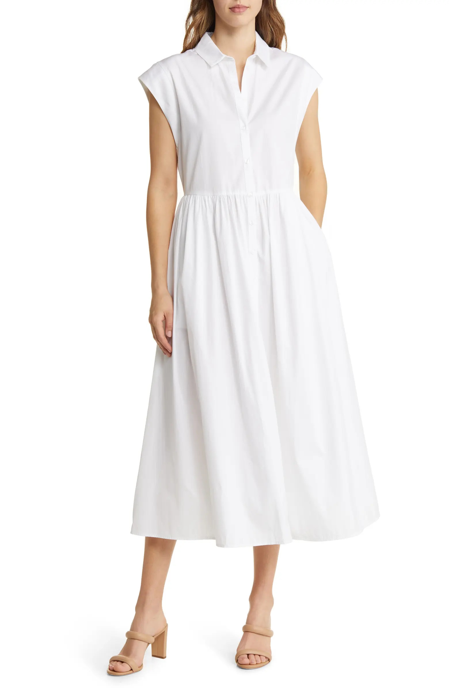 Drop Waist Button Front Cotton Midi Dress | Nordstrom