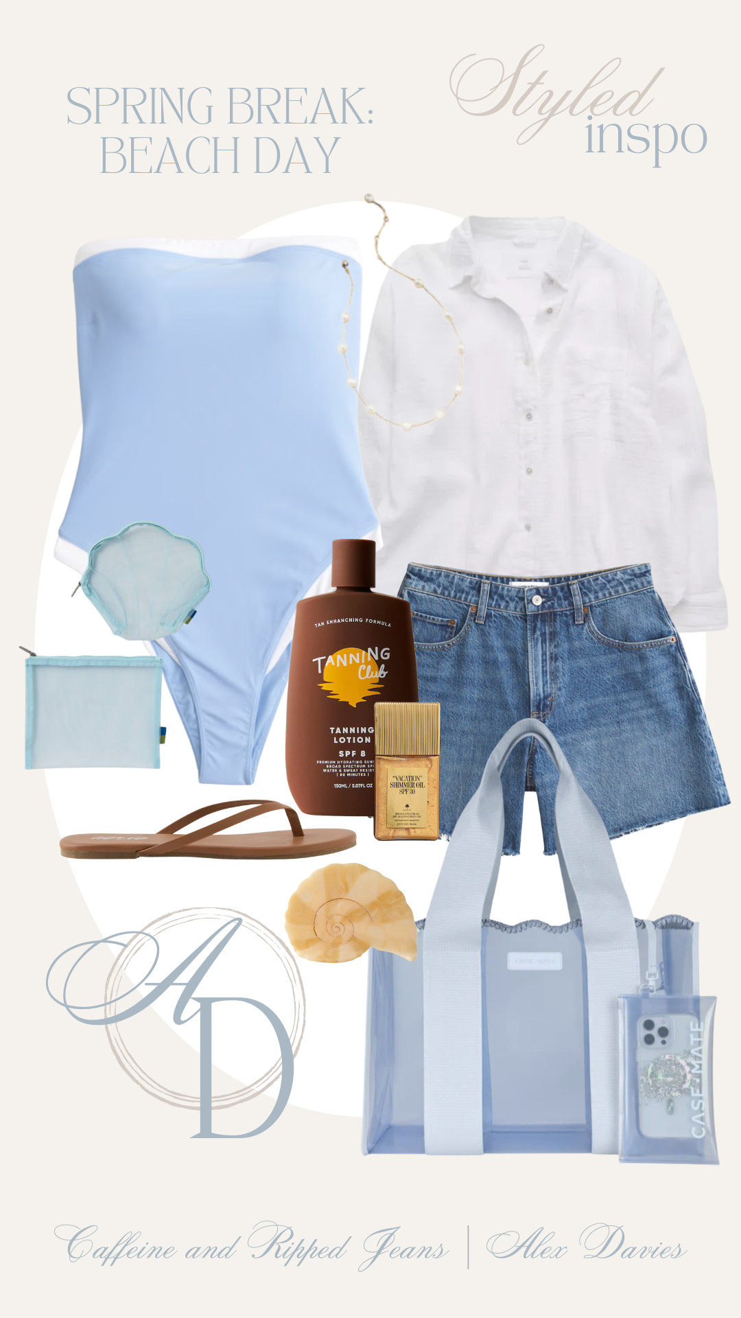 // spring break: beach day essentials // abercrombie bathing suits (on sale!!) // aerie spring break sale // denim shorts // cover up for the beach // cute claw clip for the beach // flip flops // shell bags // casemate jelly tote // sunscreen // tanning oil // shimmer oil // 

 #LTKSpringSale #LTKootd #LTKSwim