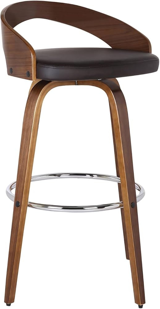 Armen Living Sonia 26" Counter Height Swivel Brown Faux Leather and Walnut Wood Bar Stool | Amazon (US)