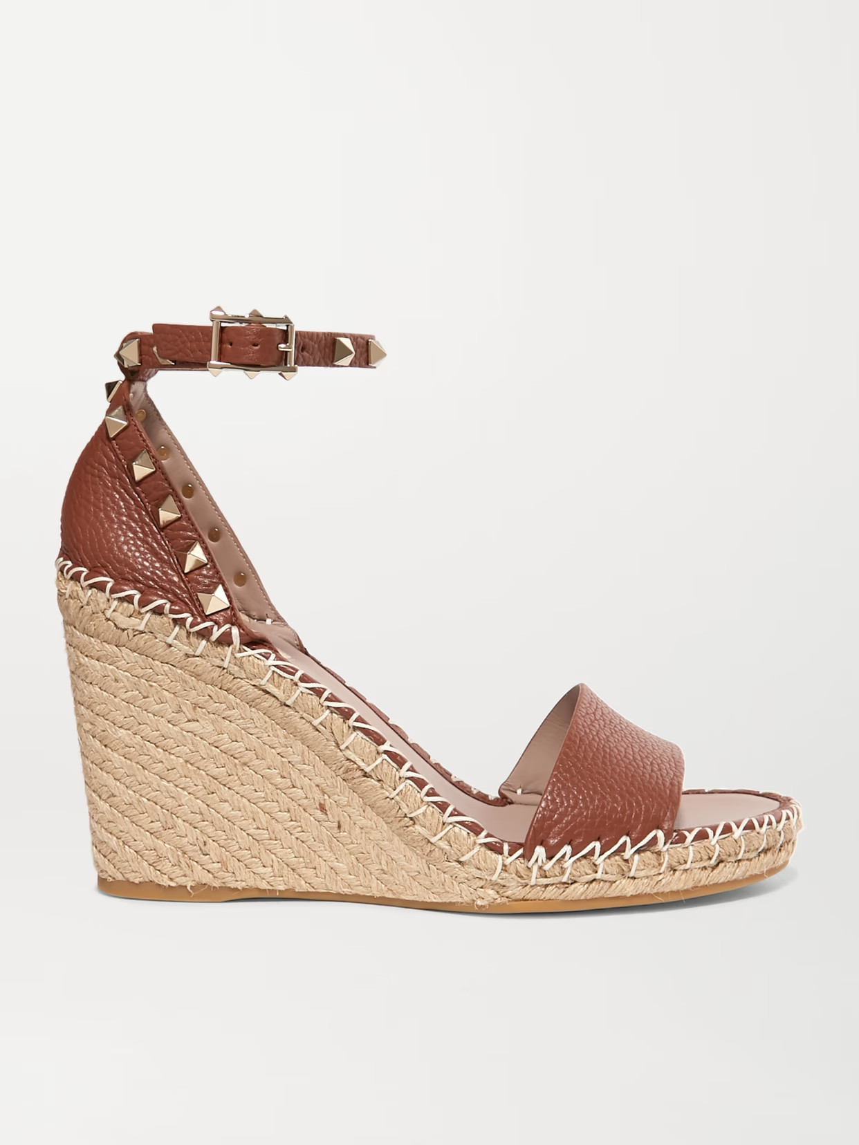 Valentino Garavani - Rockstud 105 Textured-leather Espadrille Wedge Sandals - Tan - IT35 | NET-A-PORTER APAC
