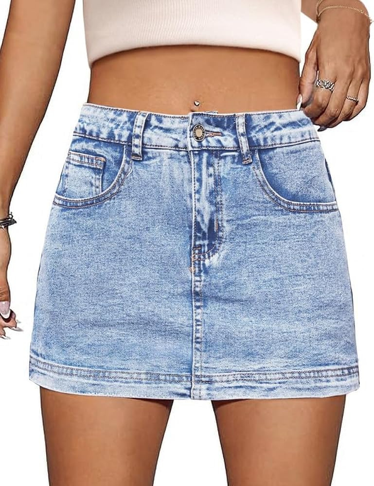 Denim Skort Women High Waist Mini Denim Skirt for Women Stretch Casual Women Mini Jean Skirt Fash... | Amazon (US)