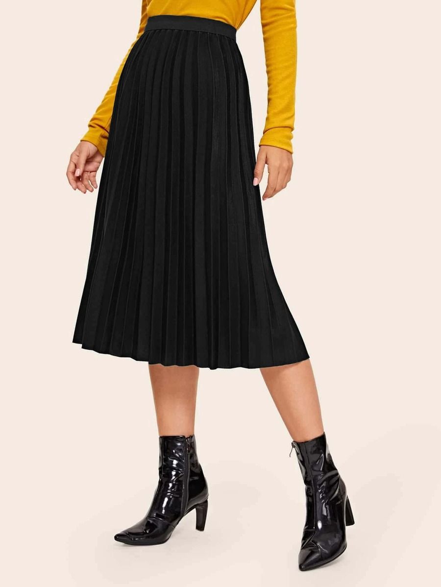 Elastic Waist Pleated Hem Skirt | SHEIN