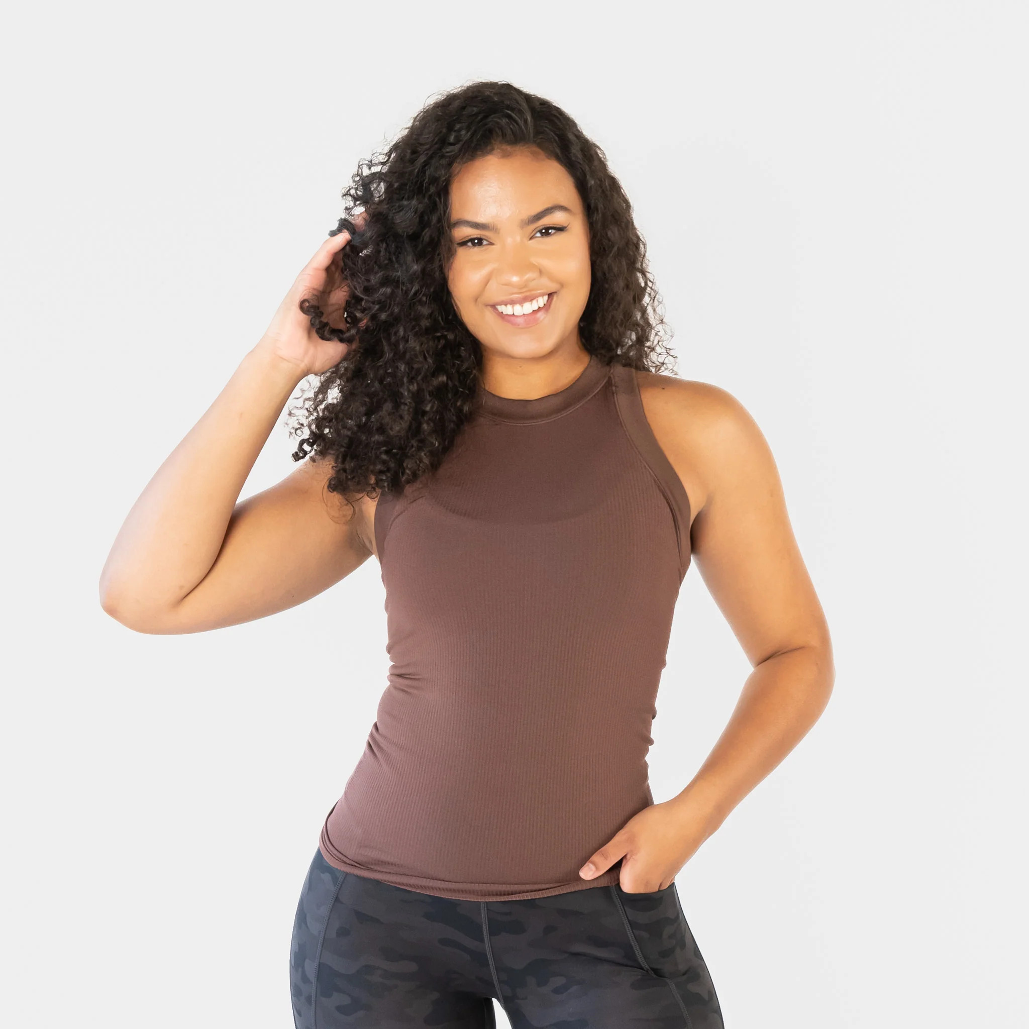 Bella Ribbed Tank - Fossil | Senita Athletics