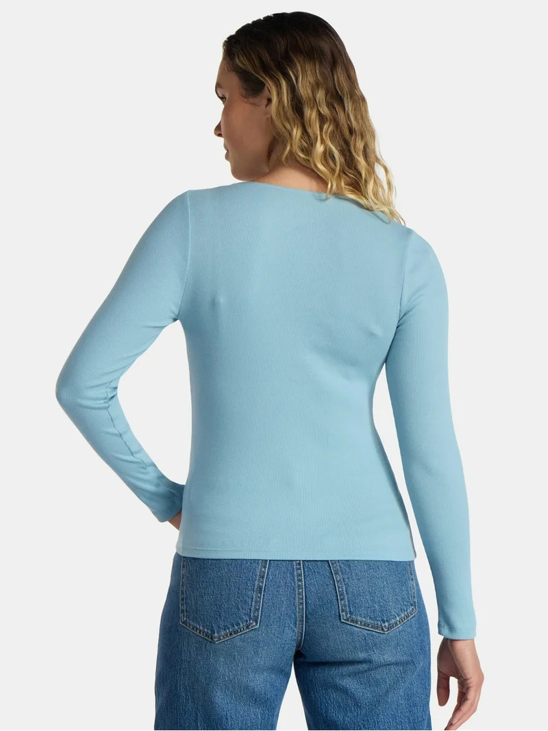 Time and Tru Women's Ribbed Square Neck Top, Size XS-3XL | Walmart (US)