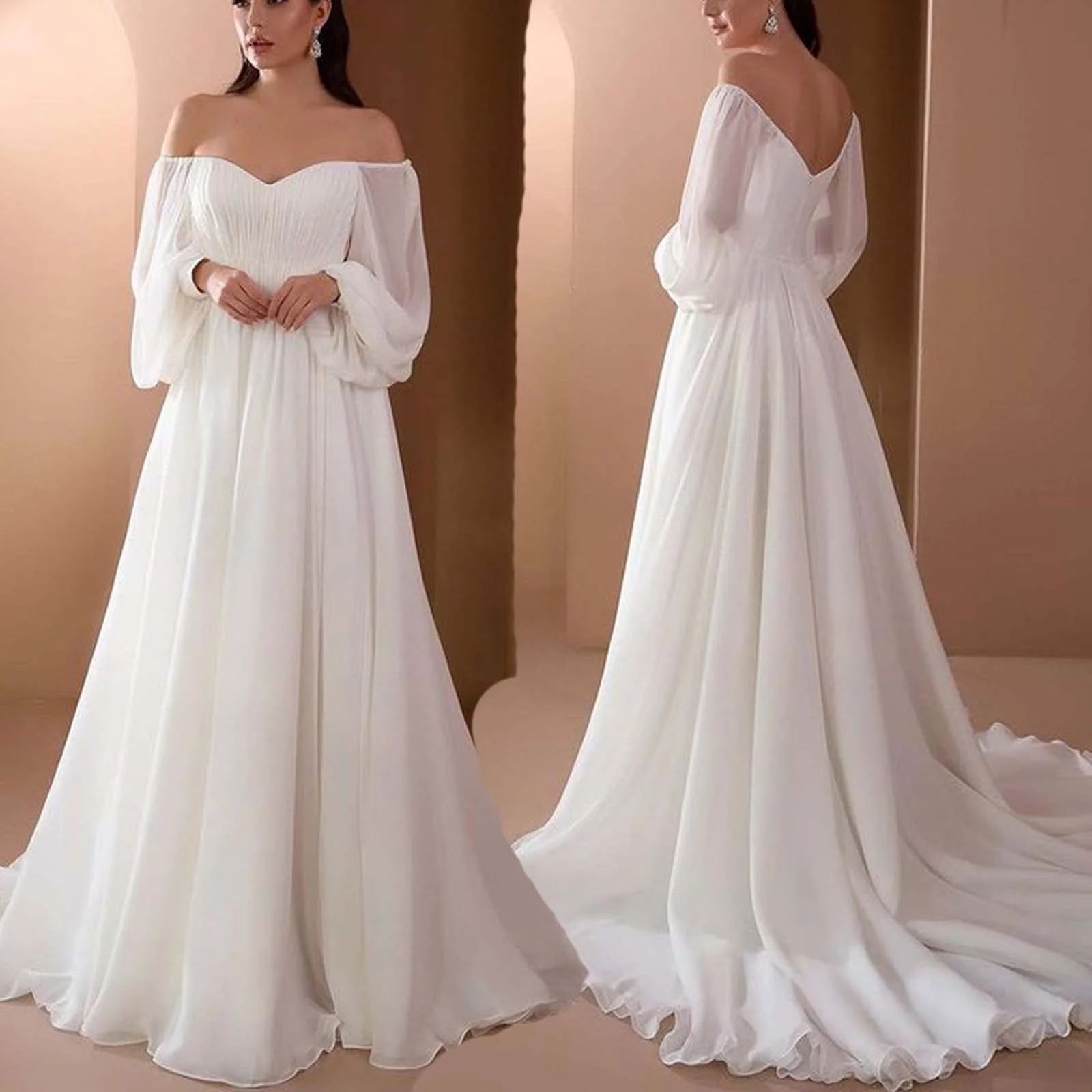 Womail White Long Sleeve Maxi Prom Dress for Women,Sexy Cold Shoulder Formal Cocktail Dresses Cas... | Walmart (US)