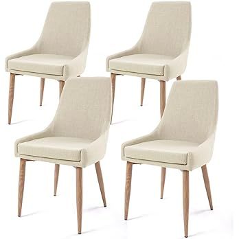 Dining Chairs， E&D FURNITURE Living Room Chair Set of 4 Accent Chair Beige Fabric Dining Comfy ... | Amazon (US)