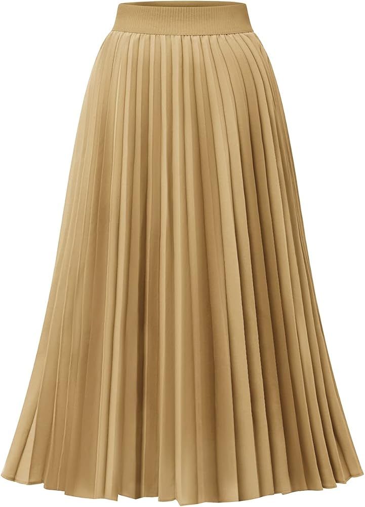 DRESSTELLS Pleated Midi Skirts for Women Midi Length High Waist A-Line Skirt | Amazon (US)