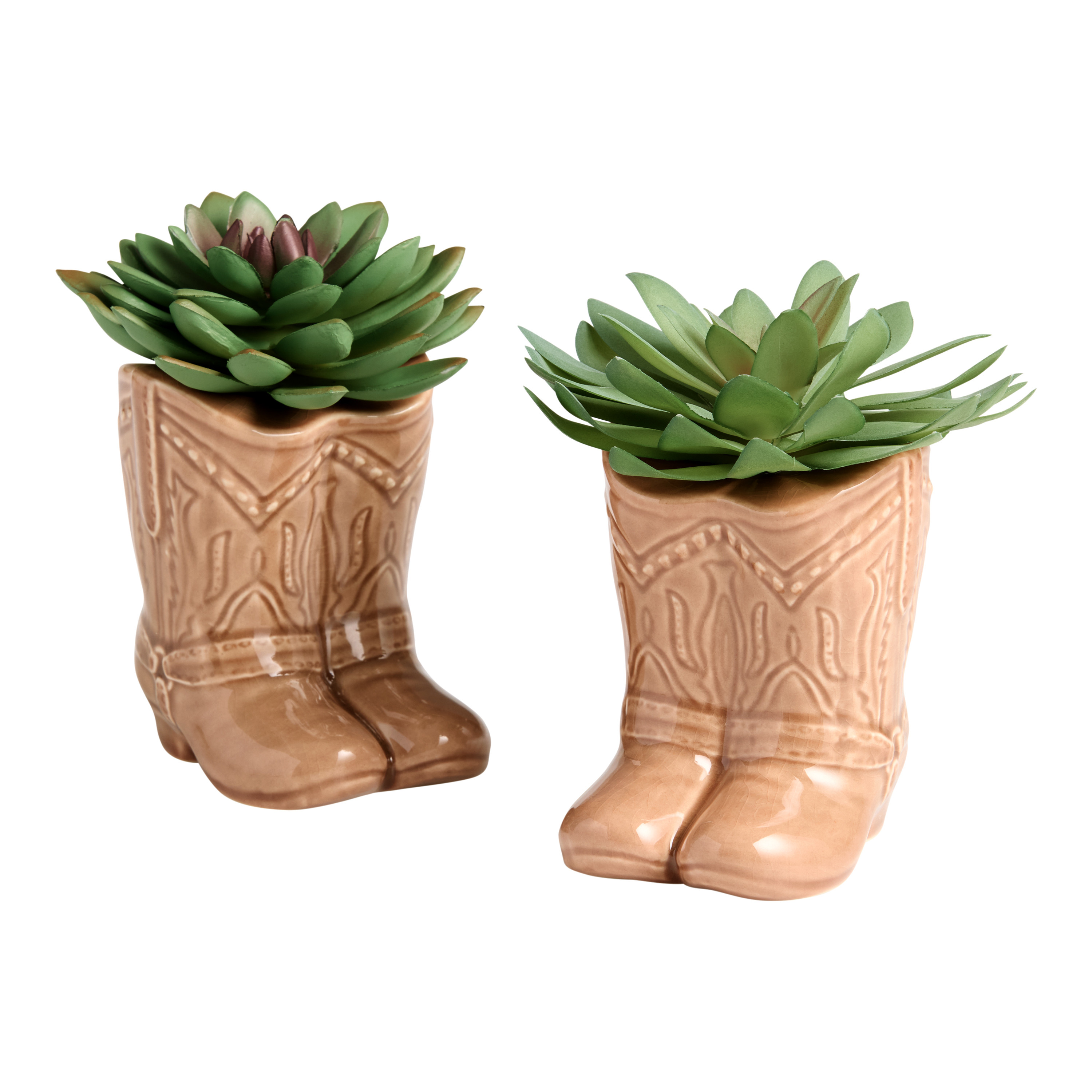 Faux Succulent in Ceramic Cowboy Boot Pots Set of 2 | World Market