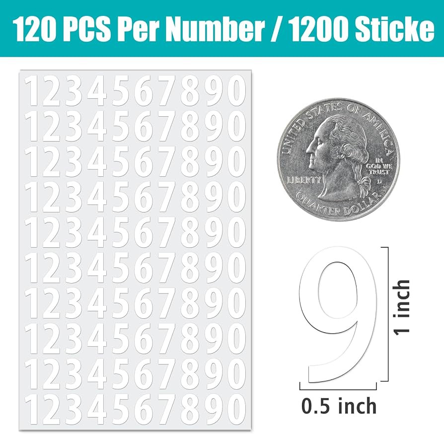 1200 PCS Number Stickers, 1" Waterproof Mailbox Number Label, Consecutive Numbers 0-9, Self-Adhes... | Amazon (CA)