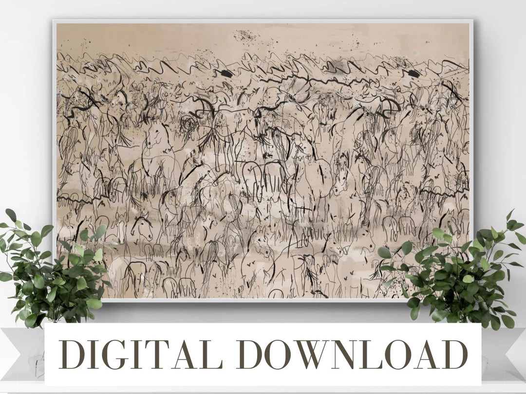 Digital Download Abstract Horse Herd Print, Framed Oil Painting, Wall Art, Rustic Farmhouse, Mid ... | Etsy (US)