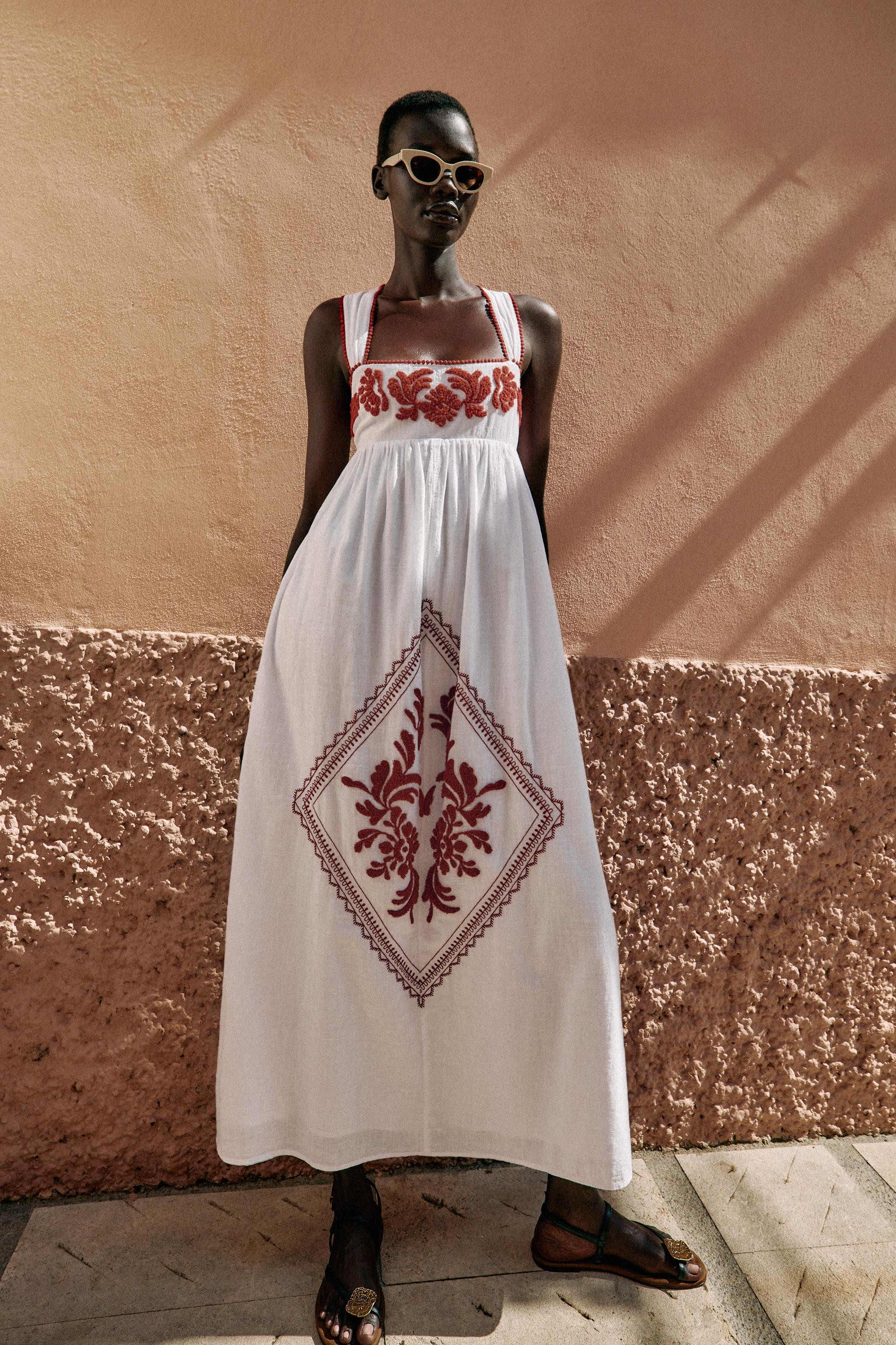 EMBROIDERED TEXTURED MIDI DRESS | Zara US