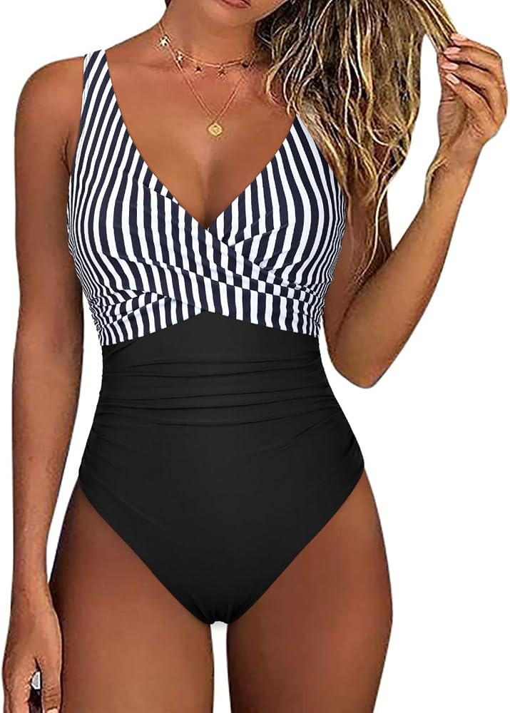 Firpearl Underwire One Piece Swimsuits for Women Twist V Neck Swimwear | Amazon (US)