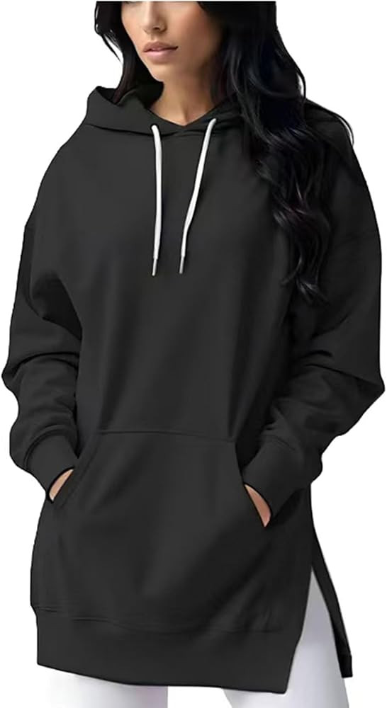 The Warmy Oversized Hoodie Dress, Hooded Sweatshirts Pullover Lightweight Drawstring Long Split H... | Amazon (US)