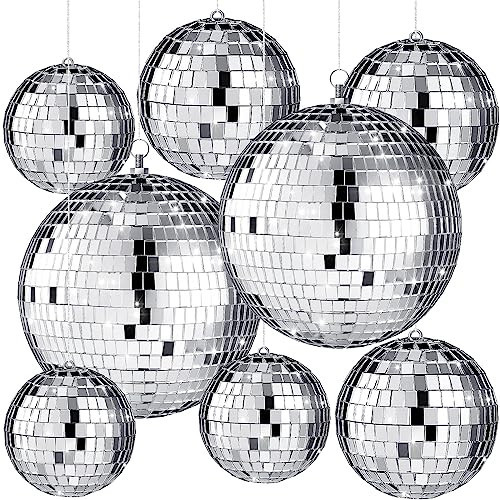 Haull 8 Pcs Large Disco Ball Set Silver Mirror Disco Reflective Ball with Hanging Ring Party Ornament Decoration for Stage Club Ballroom Dance Hall Wedding Prom Props(3'', 4'', 6'') | Amazon (US)
