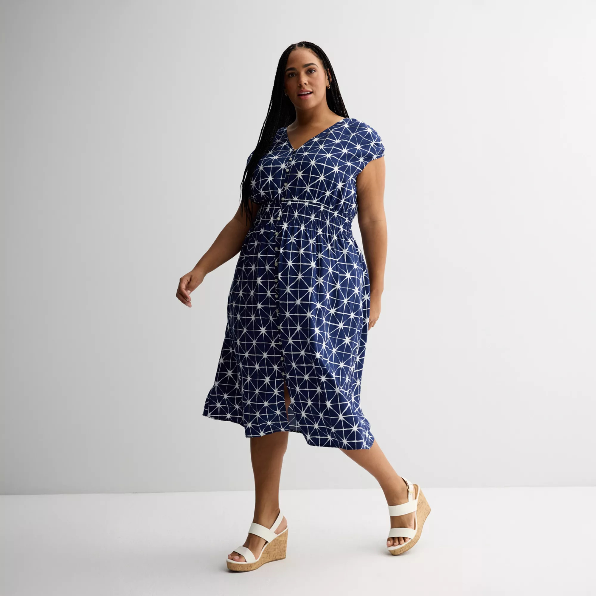 Plus Size Sonoma Goods For Life® Smocked Button-Through Midi Dress | Kohl's