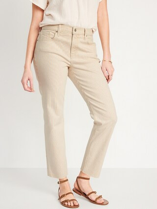 Mid-Rise Boyfriend Straight Railroad-Stripe Cut-Off Jeans for Women | Old Navy (US)
