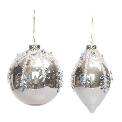 Transpac Glass Gold Ornaments with Jewel Detail Set of 2 Elegant Christmas Tree Decorations | Target
