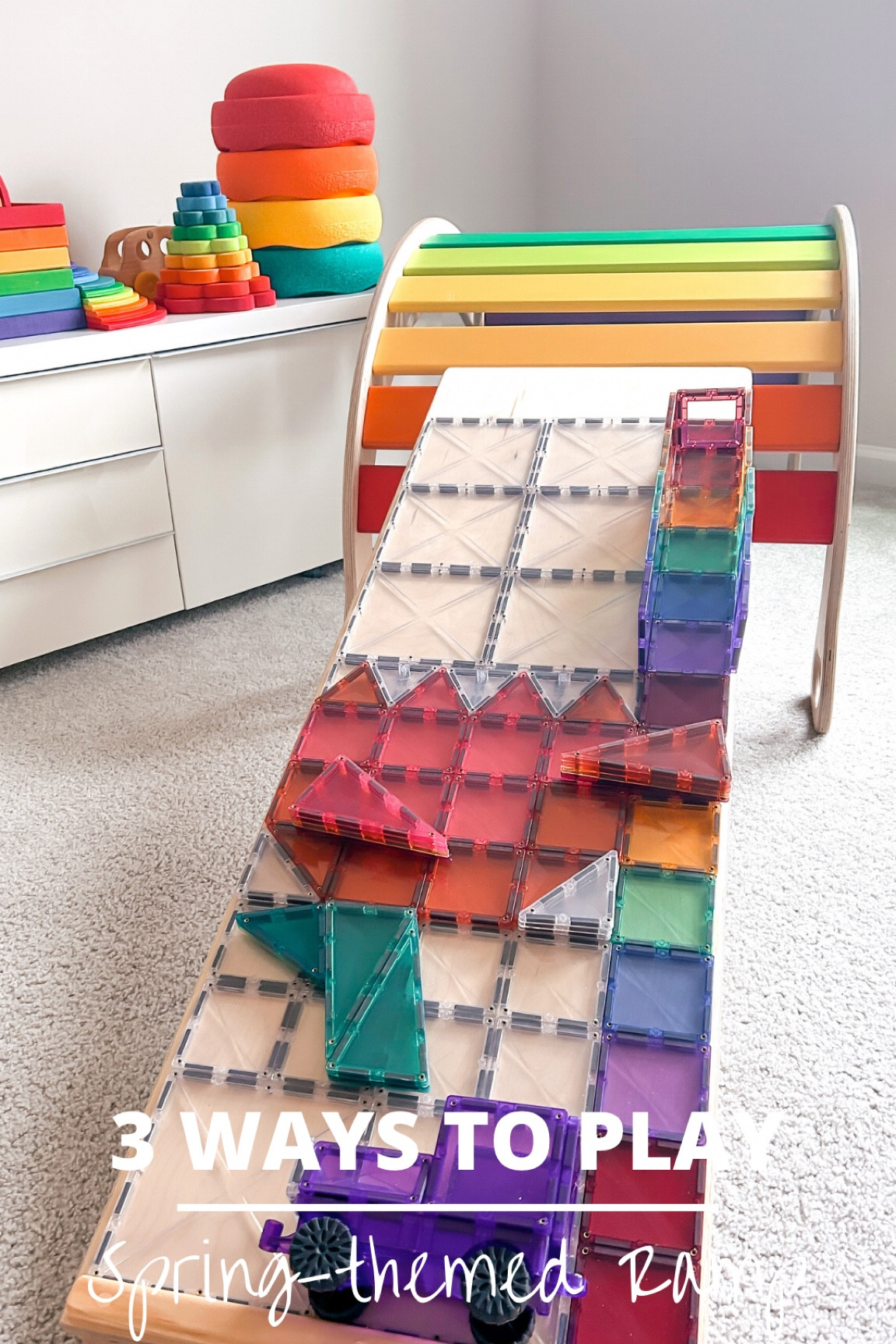 Let’s explore 3 exciting ways to play with this Spring-themed magnetic tile ramp. 🌷

⭐️ Domino Fun: Set up magnetic tiles perpendicular to the ramp and create a tunnel. Drop a ball down to start a domino effect! (Tip: Use heavier balls like wooden ones for best results.)

⭐️ Coin Drop: Add triangle tiles to the ramp and slide coins down for a thrilling play.

⭐️ Ball Run: Design a catcher at the end of the ramp using balls. I crafted a car to catch everything at the bottom!

#LTKkids #LTKfamily #LTKparties