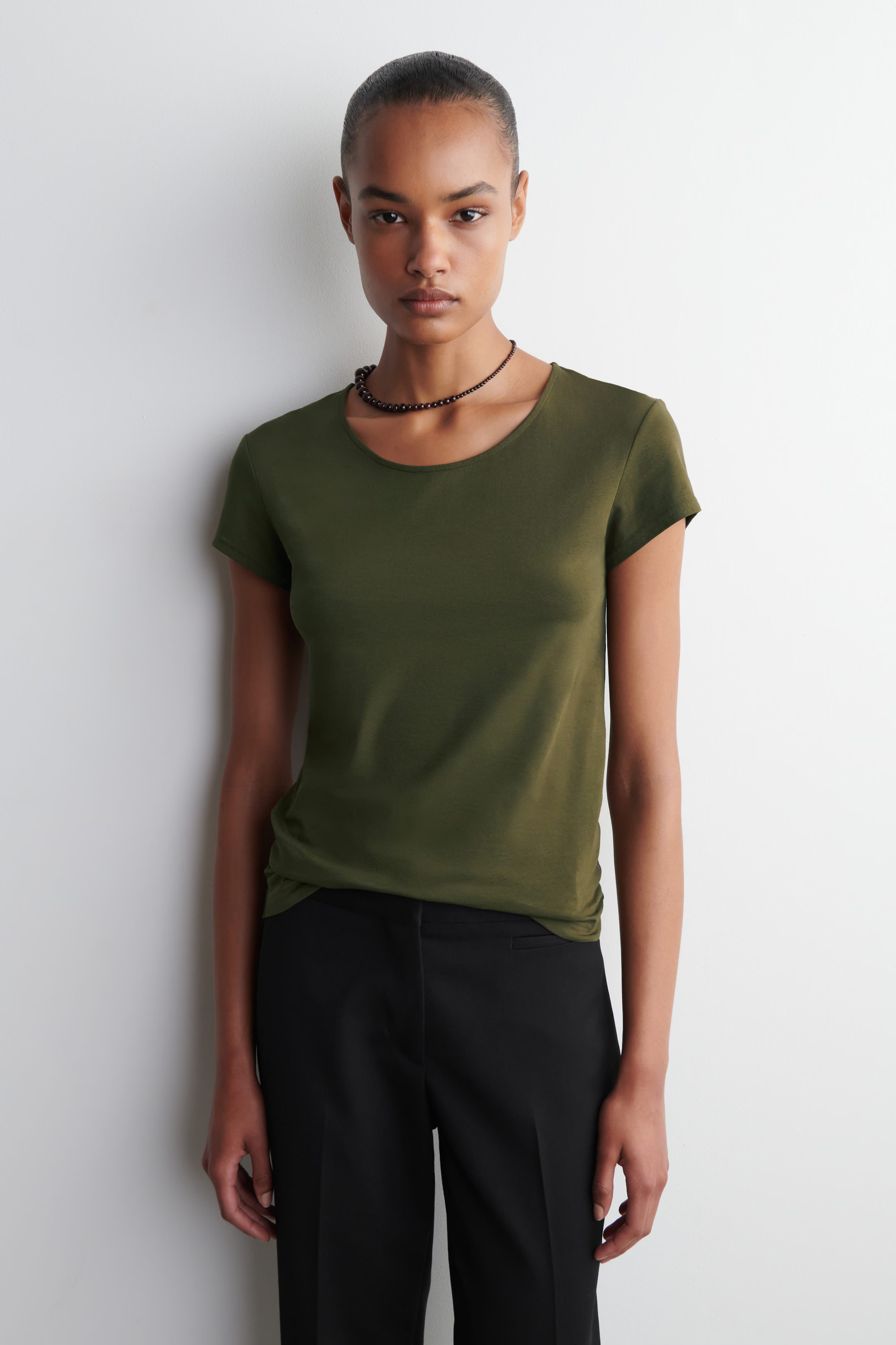 SCOOP-NECK T-SHIRT - DARK KHAKI | COS | COS UK