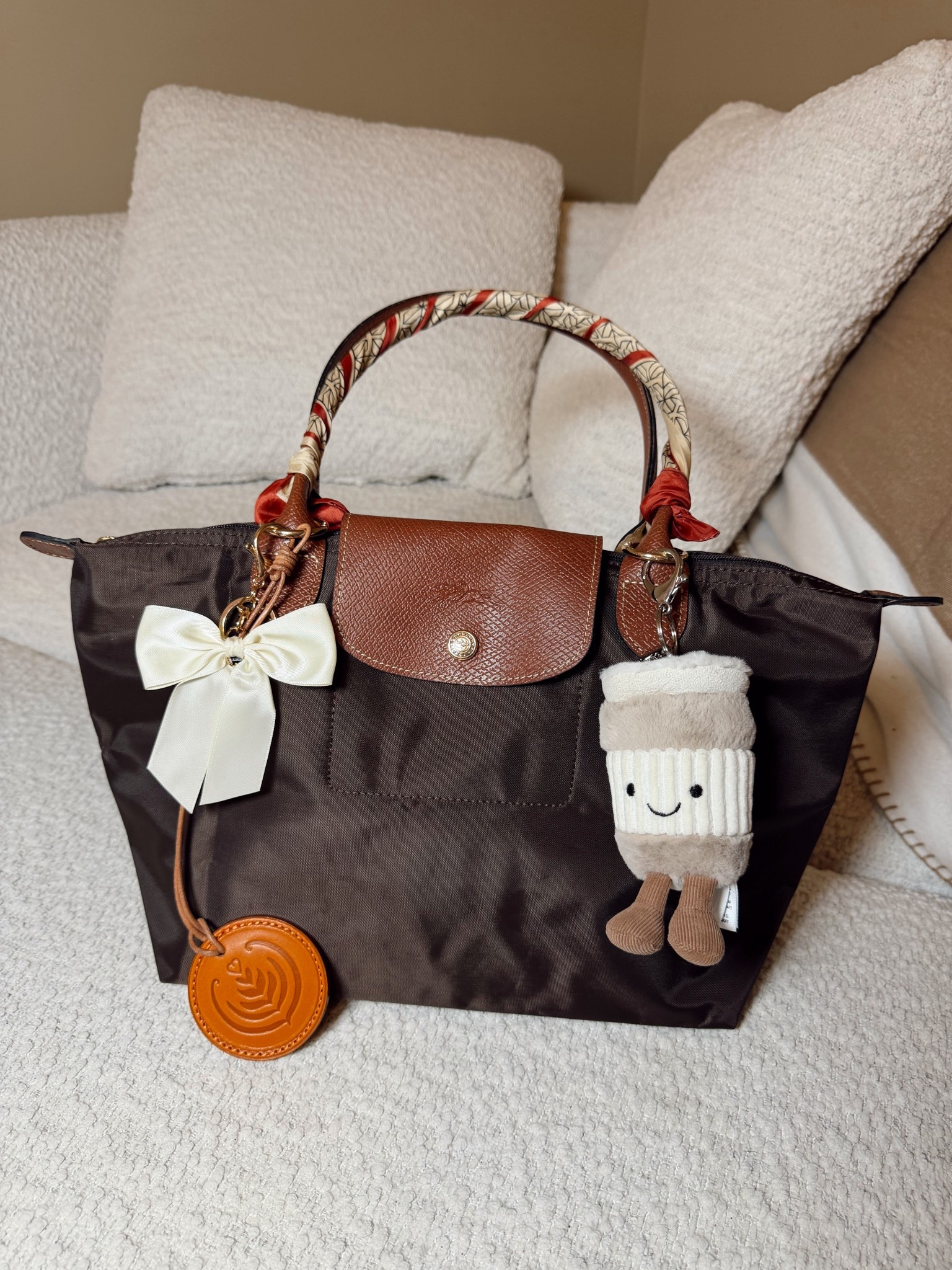 Purse of the day
Brown mocha Longchamp inspired bag
Jelly cat to go coffee cup bag charm
Bow bag charm
Latte bag charm
Twilly bulk pack 

#LTKItBag #LTKStyleTip #LTKFindsUnder50