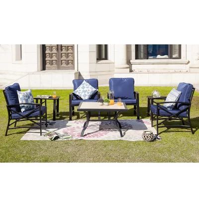 Javon 7 Piece Multiple Chairs Seating Group with Cushions Longshore Tides Cushion Color: Blue | Wayfair North America