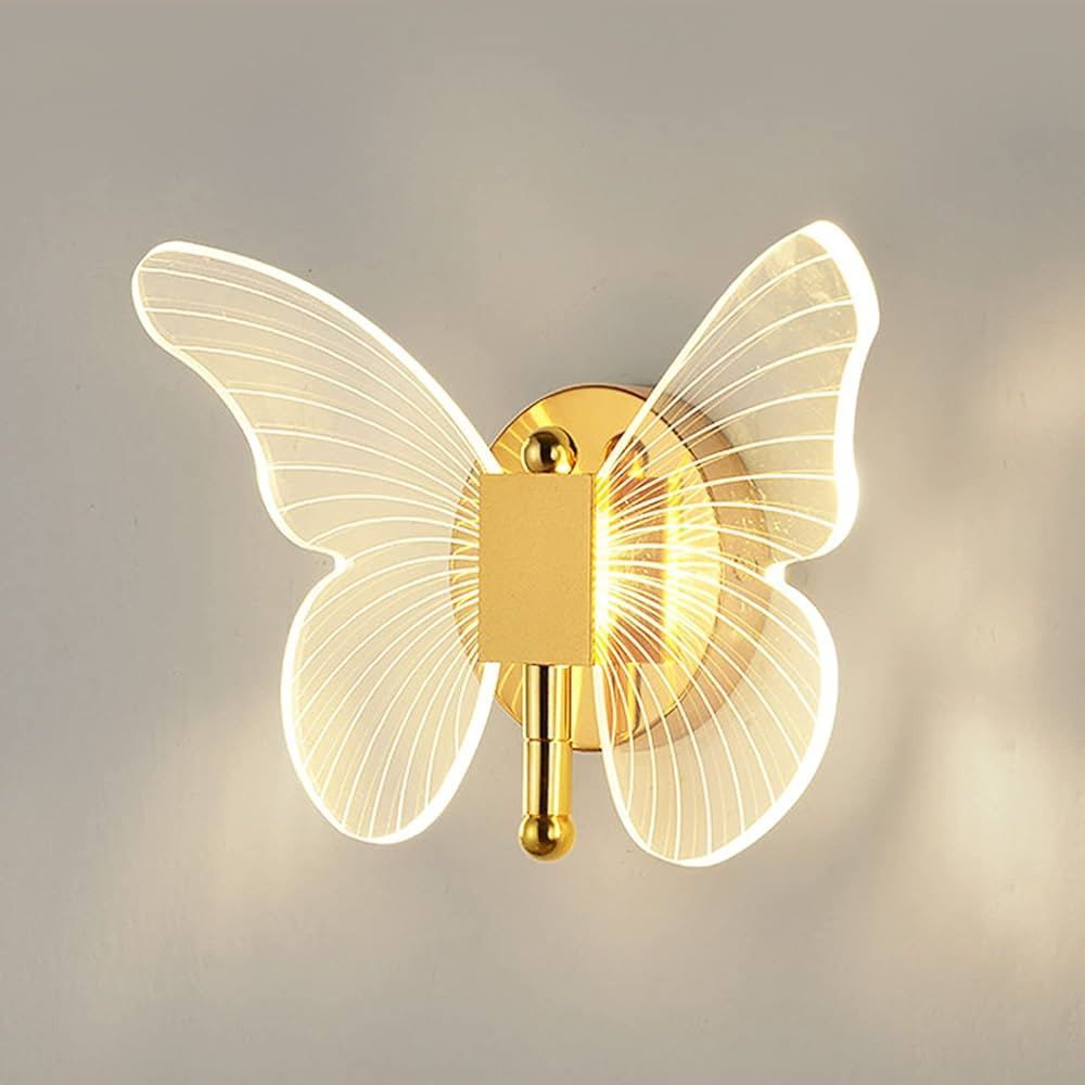 10W LED Wall Light Indoor, Modern LED Wall Sconce, Creative Acrylic Butterfly Wall Lamp with Gold... | Amazon (US)