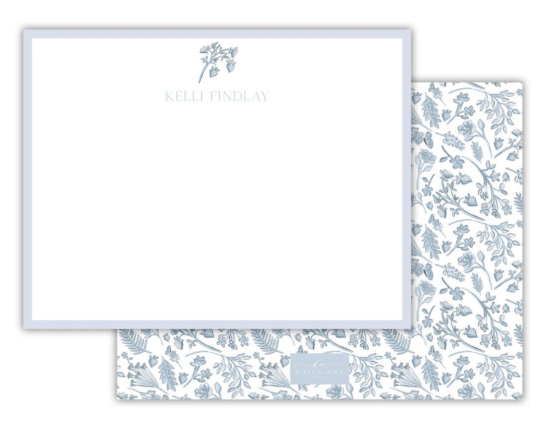 Custom Blue Botanical Stationery Set, Custom Blue Botanical Notecard Set, Personalized Notecard S... | Etsy (US)