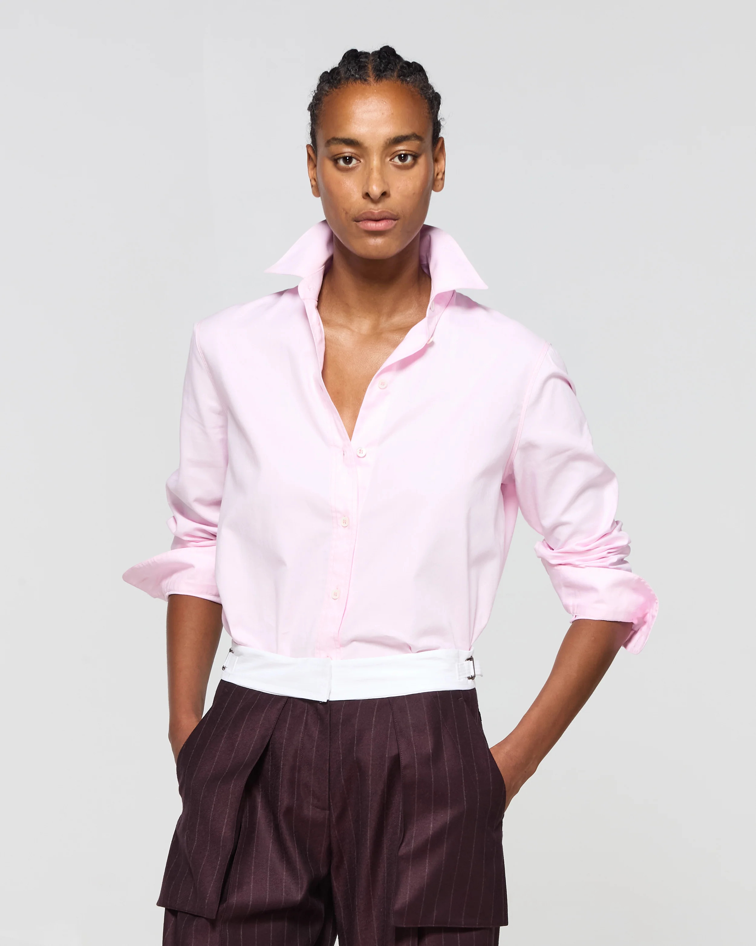 Womens Cotton Boyfriend Shirt in Pale Pink | Serena Bute