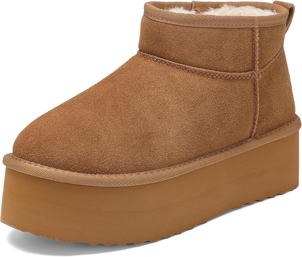 AoSiFu Platform Mini Boots for Women Genuine Suede Leather, Classic Winter Ankle Snow Boots with ... | Amazon (US)