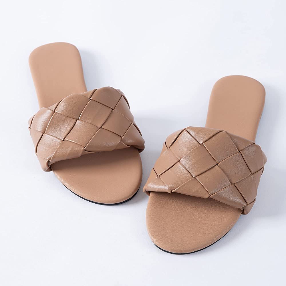 Women Flat Sandals Braided Leather Crossover Nude Dressy Fashion Evening Party Wedding Sandals | Amazon (US)