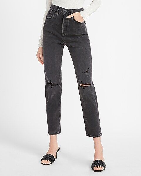 Super High Waisted Black Ripped Slim Ankle Jeans | Express