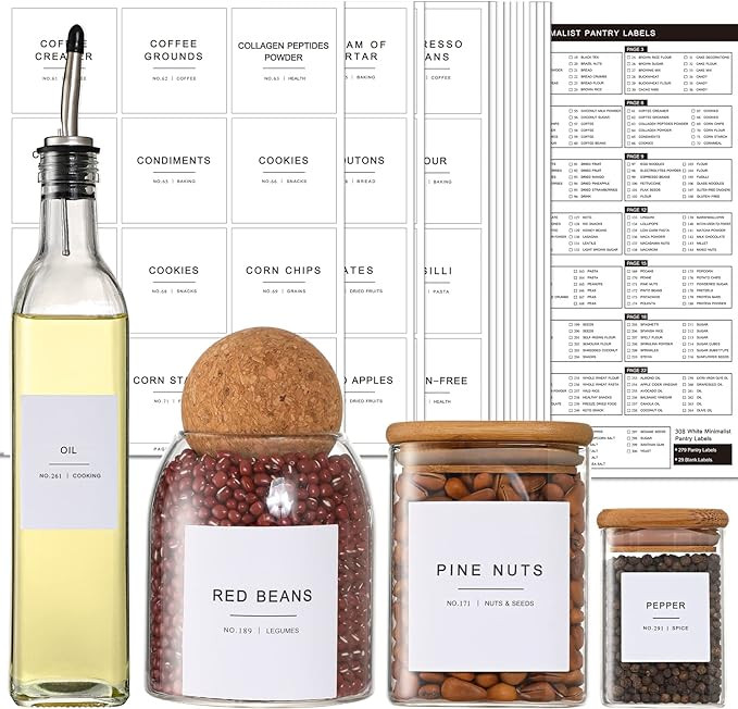 308 Kitchen Pantry Labels for Food Containers, 3 Sizes White Minimalist Labels for Organizing, Fo... | Amazon (US)