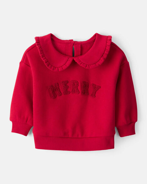 Baby Girl Fleece Christmas Merry Long-Sleeve Pullover Sweatshirt - Red | Carter's Inc