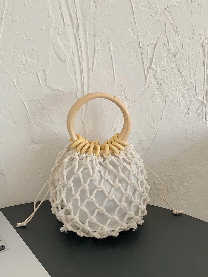 1pc/set Hollow Out Woven Rope Handle Small Bag & Inner Bag Tote Bag | SHEIN