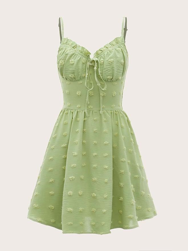 Dresses for Women Women's Dress Swiss Dot Frill Trim Knot Front Cami Dress Dresses (Color : Lime ... | Amazon (US)