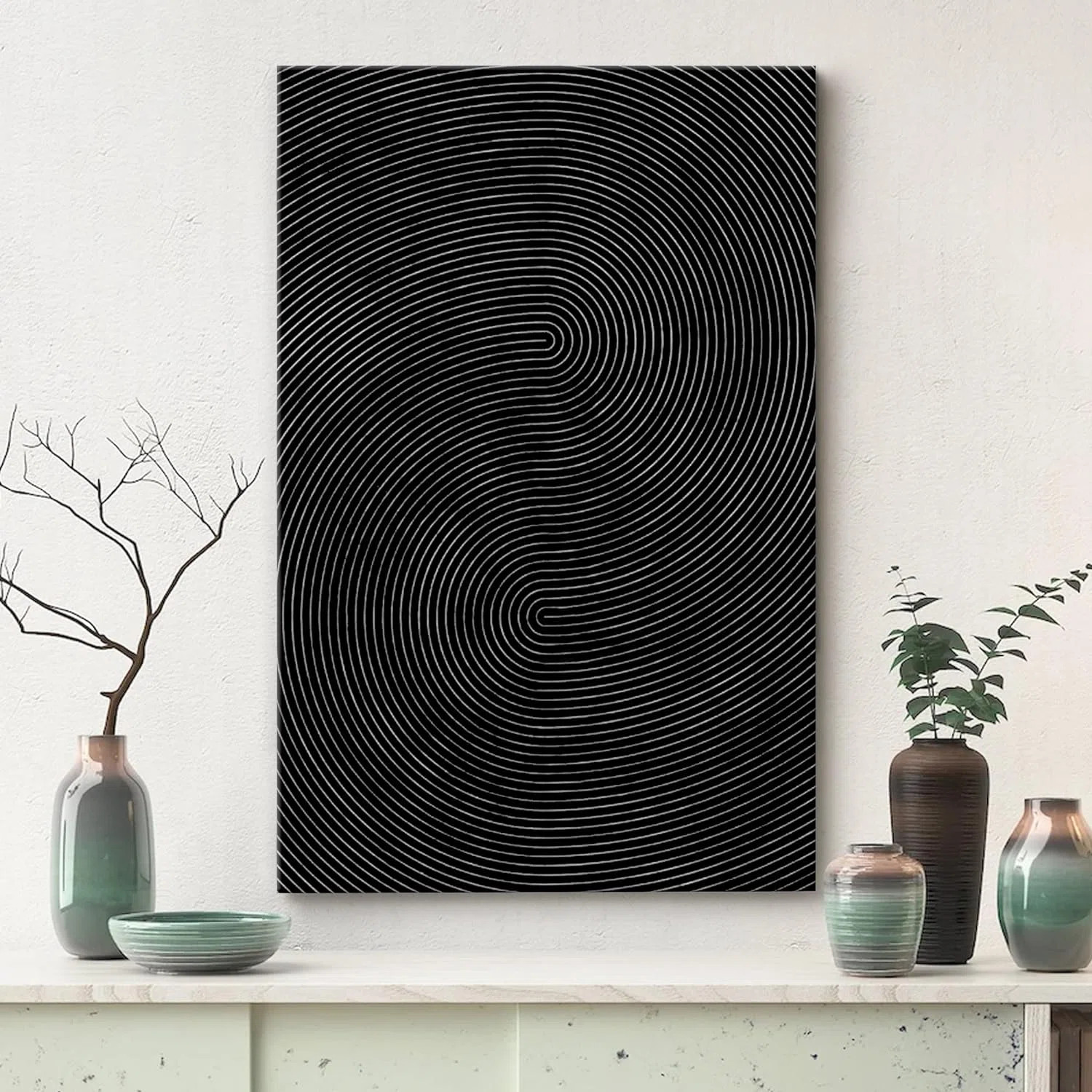 Geometric Line Black Faux 3D Wave Abstract Minimalist Mid Century Modern Frame Canvas Print Wall ... | Wayfair North America