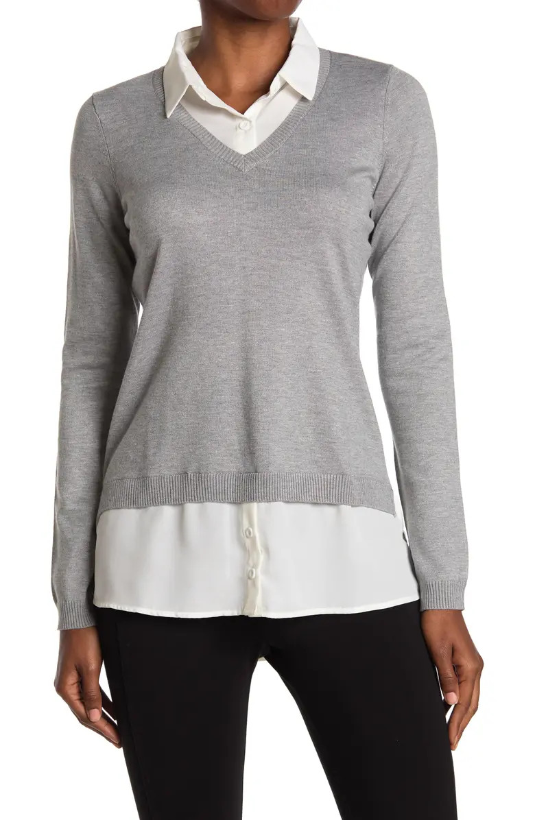 V-Neck Twofer Sweater | Nordstrom Rack