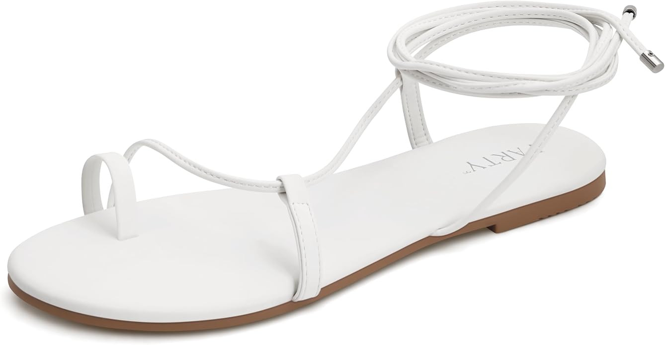 PARTY Women's Strappy Sandals Lace Up Flats Tie Up Shoes Wrap Flip Flop | Amazon (US)